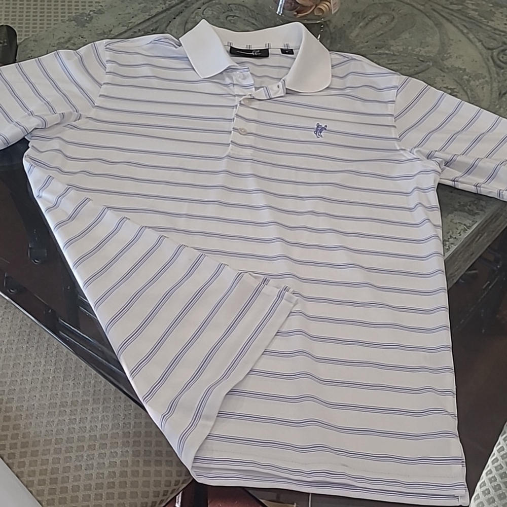 ASHWORTH MEN'S WHITE STRIPPED GOLF SHIRT NEW MEDIUM SIZE